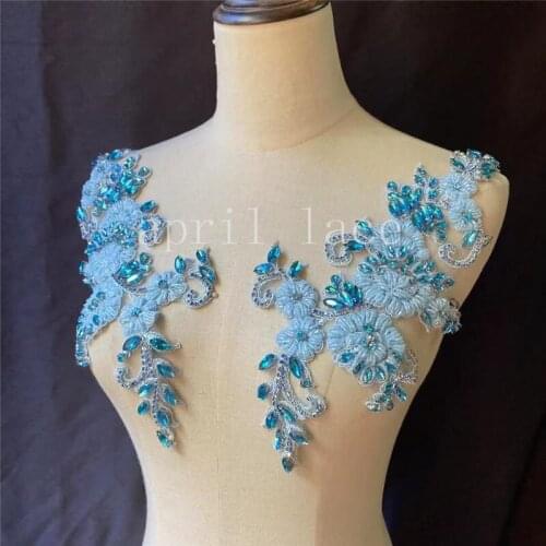 Lady Elegant Princess Mia095# Blue Flower HandMade Stone Beads Chest Accessory For Saw Wedding Bridal Dress/ Fashion Designer