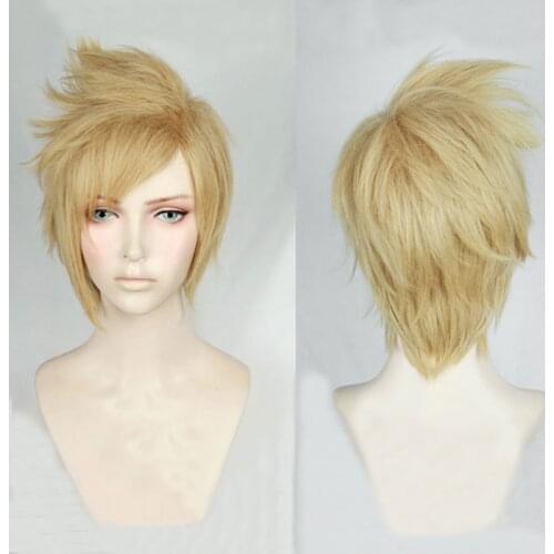 FF15 Final Fantasy XV Prompto Argentum Short Linen Blonde Cosplay Costume Wig Heat Resistance Fibre Hair + Free Wig Cap