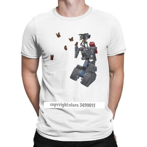Men Chasing Butterflies Tshirt Short Circuit Johnny Retro Robot Movies Clothing Awesome Round Neck Tee Shirt