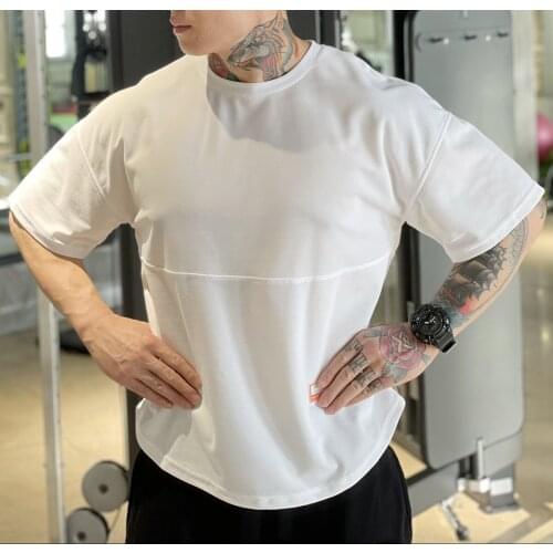 Bodybuildin t shirt Men Gyms Breathable Short Sleeve Loose workout Summer Tees quick dry Tops Fitness Fashion New Hip-hop tees