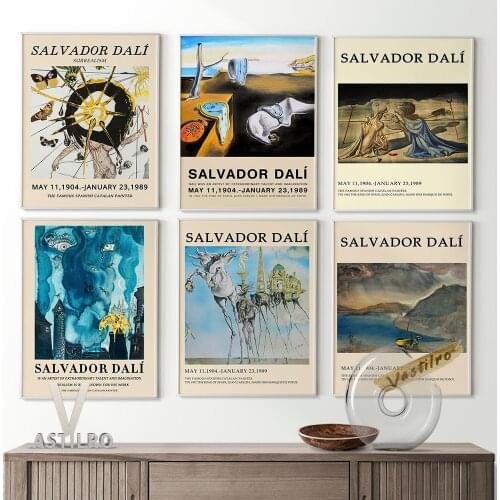 Salvador Dali Abstract Art Prints Retro Poster Illustration Printable Vintage Wall Art Exhibition Museum Silk Canvas Painting