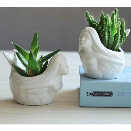 Mermaid Ceramic White Flower Pot Home Living Room Desktop Green Plants Succulents Art Flower Arrangement Flower Pot Decoration