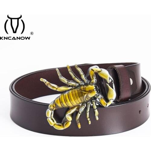 Metal Belts Men Cowhide Leather Luxury Brand 3D Scorpion Shape Animal Smooth Buckle Punk Strap Male Quality Designer Ceinture