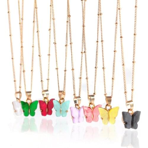 Fashion Choker Necklaces Girls Fashion Pink Gold Butterfly Pendant Necklace For Women Elegant Sweet Jewelry Gift 2020 Wholesale