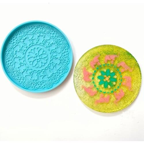 New Mat Silicone Mold Mandala Flower Elephant Cup Pad Coaster Tray Mold DIY Creative Mirror Epoxy Resin Mould Home Ornaments