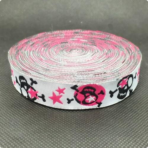 New 2014 lace 5/8' 16mm 10yard/set 100% polyester computer woven jacquardribbon selling with pink black Skull starsKT2015041810