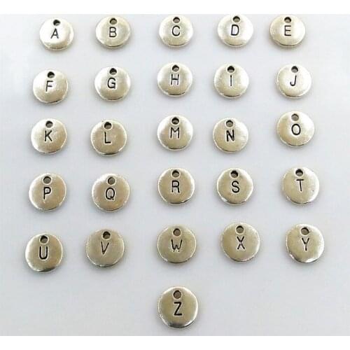 Wholesale A-Z Letter Charms Stamp Initial Jewelry,Gold Disc Pendant alphabet Pendent charms Beads Charm DIY Jewelry 10MM