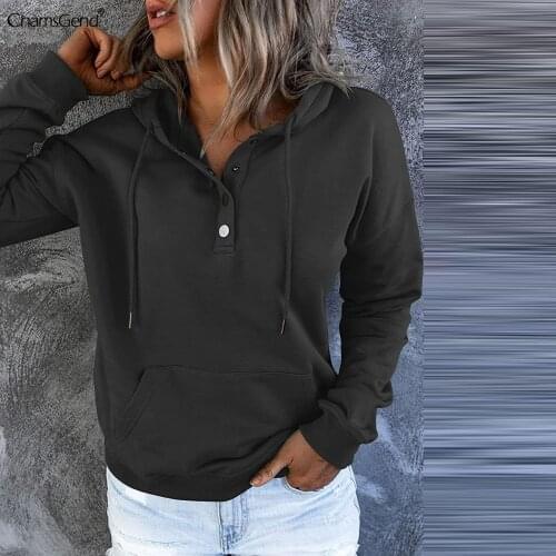 2021 Autumn Long Sleeve Solid Loose Hoodies Women Casual Drawstring Hooded Sweatshirt Female Pocket Hooded Pullover Tops