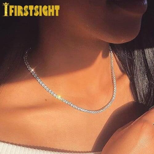 Silver Color Iced Out 4mm Tennis Chain Choker Hip Hop Micro Pave 1 Row CZ Stone Bling Zircon Necklaces Women Jewelry New