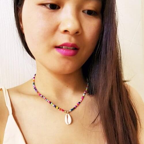 2021 Bohemian Shell Pendant Seed Beads Chain Link Necklace for Women Summer Jewelry Beach Vocation Colorful Boho Choker Necklace
