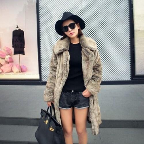New Faux Fur Coat Women lapel fashion casual Long Coat of the imitation fox Fur Jacket Teddy Coat Female Winter Woman Coat L89