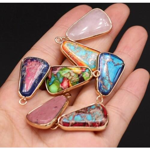 Natural Imperial Stone Pendants Irregular Gold plated Emperor Jaspers Charms for Jewelry Making Tribal Necklace Earrings Gifts