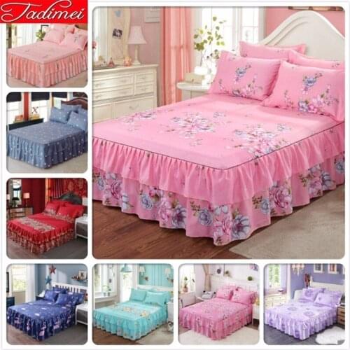 Floral Pattern Pink Adult Couple Child Girl Bed Skirt Bed Linen Single Twin Queen King Size Bedspreads 1.2/1.5/1.8/2 M Bed Cover