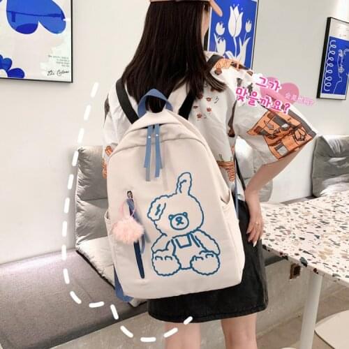 Harajuku Bear Print Student Backpack for Women Laptop Backpack Schoolbag for Teenager Girls Travel Leisure Shoulder Bags Mochila