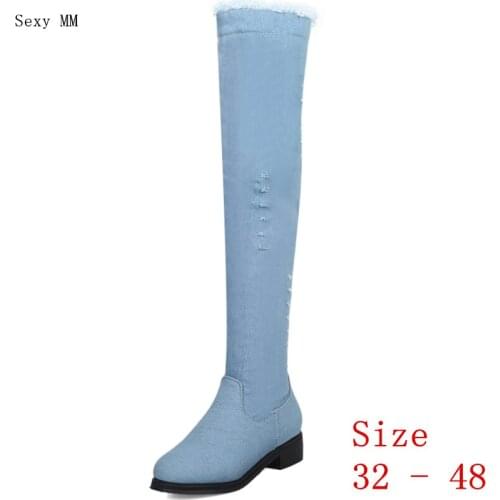 Spring Autumn Women Over the Knee Boots Low Med Heel Woman Thigh High Boots Small Plus Size 32 - 48
