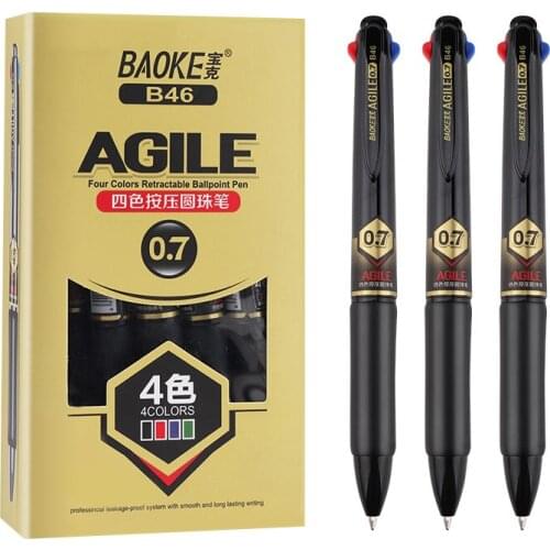 12 Baoke B46 Ballpoint Pen 0.7mm Multifunctional 4-color Push-type Ballpoint Pen Ballpoint Pen Oil Pen Office Supplies