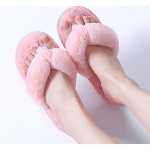 Women Flip Flops Slides Fashion Fur Women Home Slippers Autumn Winter Warm Flat Ladies Shoes Slip On Plush