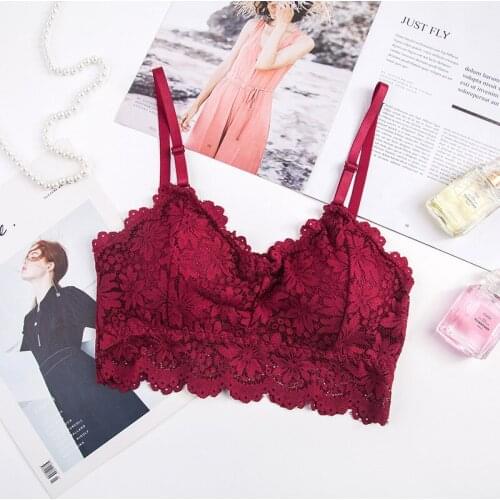 Sitonjwly Women Push Up Lace Underwear Solid Hollow Tube Tops Bra Seamless Padded Bras Adjusted Straps Femme Vest Brassiere