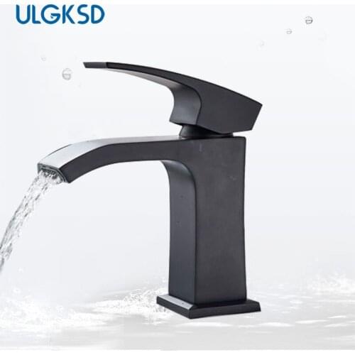 ULGKSD Modern Matte Black Bathroom Basin Faucet Sink Faucet Brass Waterfall Spout Hot Cold Mixer Tap Deck Mounted