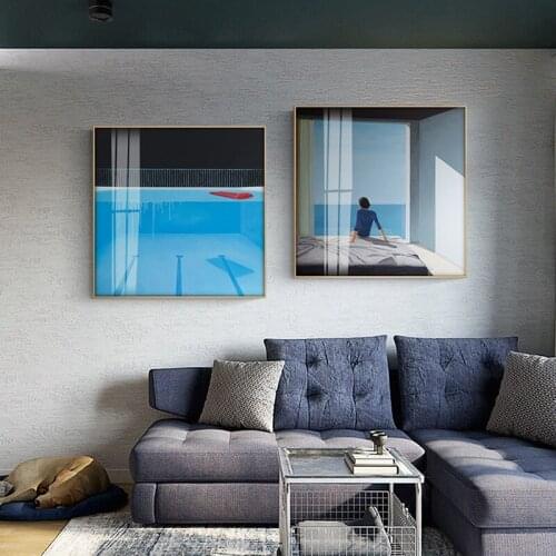 Modern Sea Blue Artistic Conception Canvas Painting Wall Art Nordic Posters and Prints Wall Pictures for Living Room Decoration