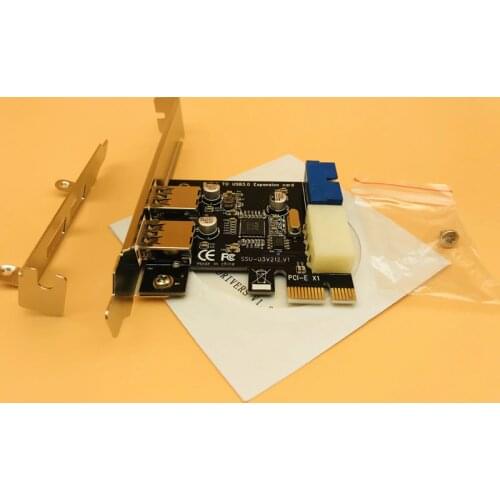 New USB 3.0 Hub PCI-E Expansion Card Adapter External 2 Port USB3.0 Internal 19pin Header PCI-E Card 4pin IDE Power Connector