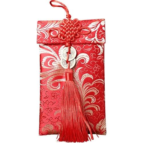 Embroidered Red Envelope Silk Red Envelope Red Bag Red Purse Classic Embroidery Pattern 6pcs Red 10.5X17CM New Year Red Envelope