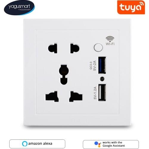 Yagusmart Tuya WiFi Universal Outlet Smart Socket Tuya App Remote Control Alexa Google Home USB Port Plug 10A Socket