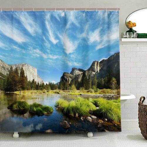Yosemite Landscapes Shower Curtains Polyester Blackout Bathroom Curtain for Bathtub Waterproof Scenery Bath Curtain with 12 Hook