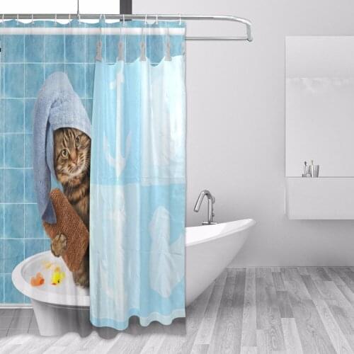 Funny Cat Taking Bath Shower Curtain Waterproof Mildewproof Bathroom Curtain Polyester Thickened Bathroom Products With Hook