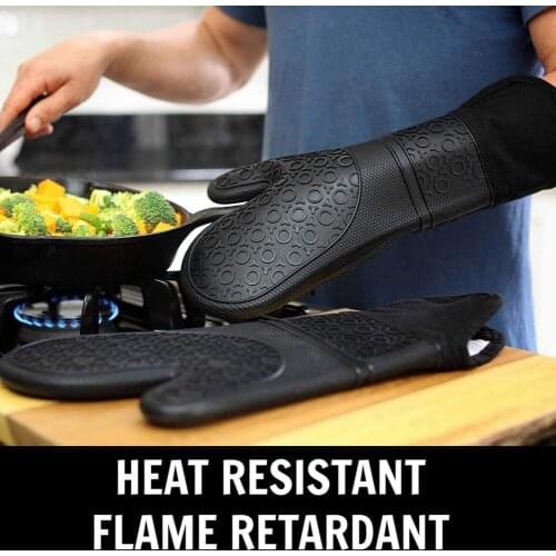 1 Pair Anti Slip Thicken Silicone Heat Insulation Gloves Kitchen Barbecue Grilling Microwave Oven Baking Gloves