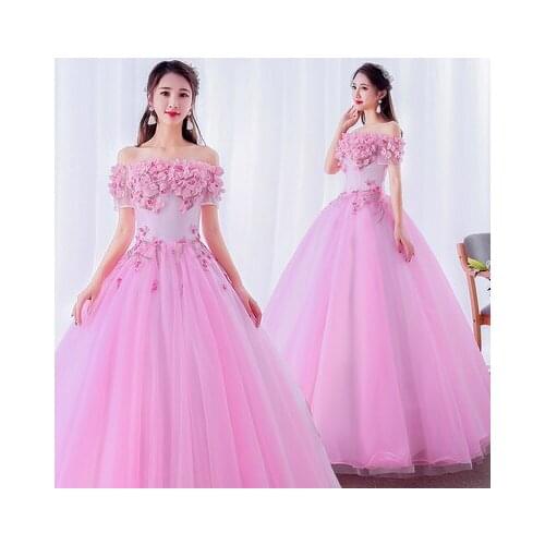 100%real light blue/pink/grey flower petals medieval dress renaissance Gown queen Victoria/Marie/ Belle/drama/ball gown