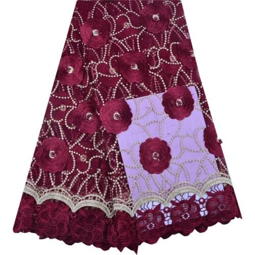 2018 New Designs Bridal French Lace Fabric Beaded African Tulle Lace Fabric 5 Yards Per Lot Net Lace Fabric For Dress 1315