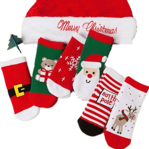 6Pair/lot Cotton Christmas Socks Winter Baby Girls Boys Kids Socks Children Striped Snowflake Santa Claus Christmas Bear Socks