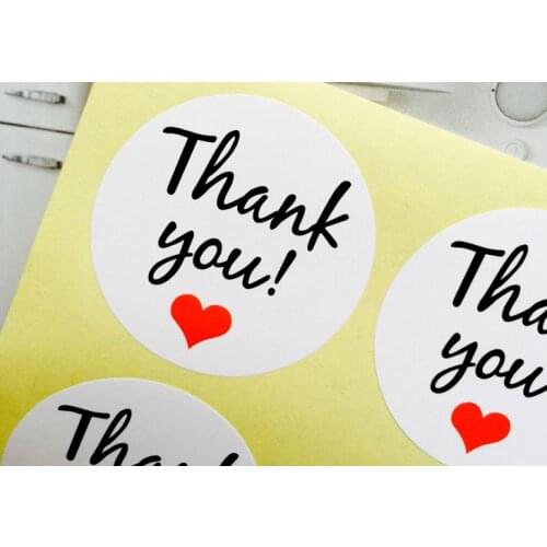 600pcs Thank You Stickers - Round White Red Heart - Envelope Seals Sealing Stickers - Favor Favour Seal