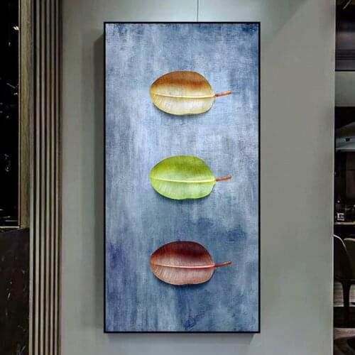 Abstract Three Leaf Posters And Prints Colourful Leaves Canvas Painting Wall Art Pictures For Living Room Home Decoration