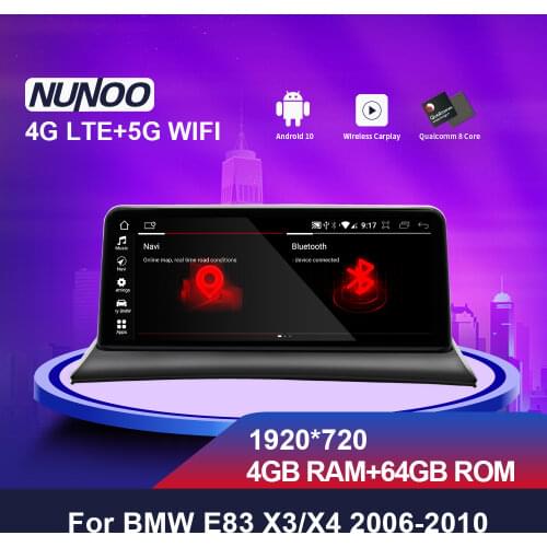 Qualcomm 8 Core Nunoo 10.25 Inch Android 10.0 Autoradio Car Multimedia Player IPS For BMW X3 X4 E83 E84 F25 F26 GPS 4GB 64GB