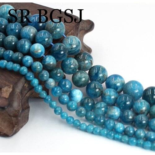 Free Shipping 4-12mm Round Natural Blue Apatite Gems Stone DIY Findings Handwork Spacer Beads 15"