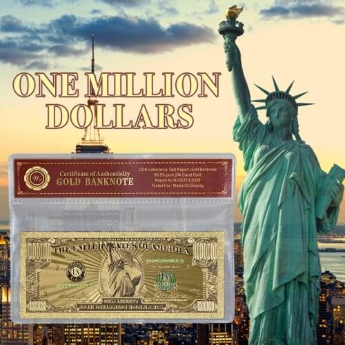 US Gold Banknote Color $1 Million Dollar Currency Bill Banknote With COA