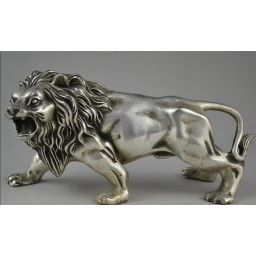 Decoration brass factory outlets Tibet Silver china collectible handmade old tibet silver carve ferocity lion king rare statue