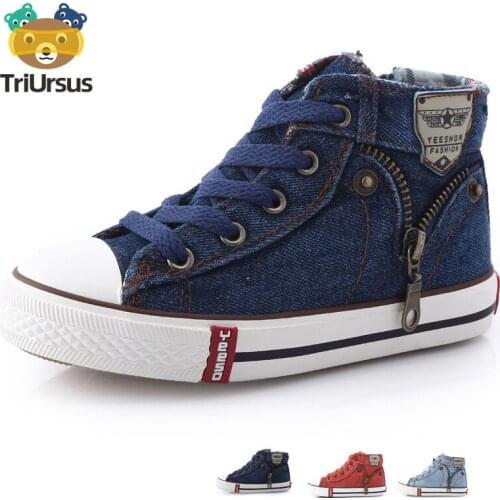 Childrens Flat High-top Canvas Shoes for Girls Fashion Sneakers Kids Running Girls' Shoes Breathable Denim Casual Kid Flat Boot