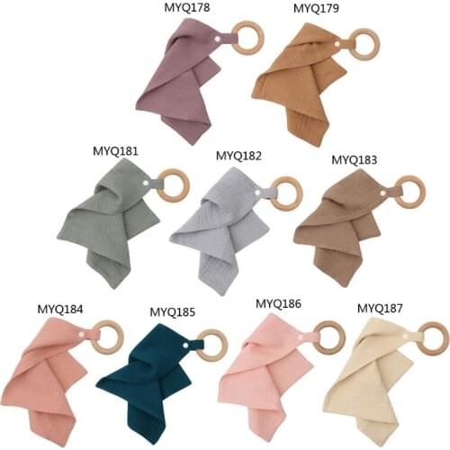 Baby Bibs Saliva Towel with Wooden Teether Newborn Absorbent Towel Burp Cloths F3ME