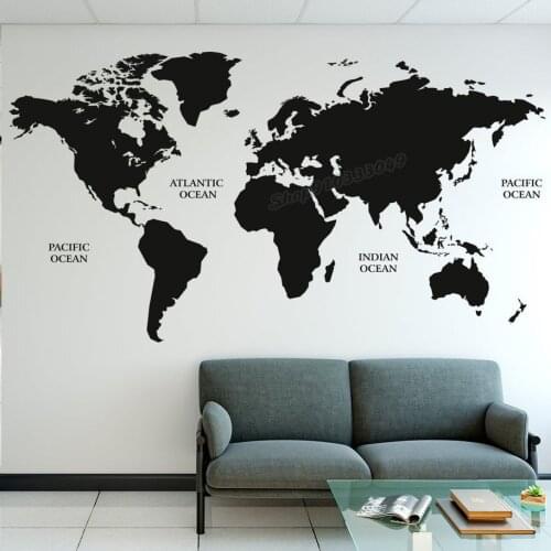 World Map Wall Sticker Home Decor Office Decor Large Map Wall Decal Map Sticker Vinyl Living Room Decoration Art Decal C986