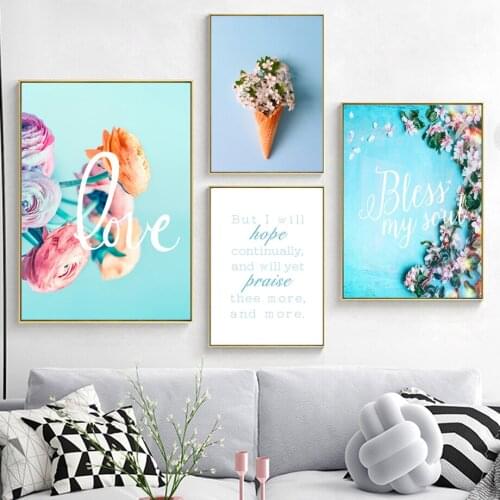 Colorful Rose Flower Blue Leafs Landscape Wall Art Canvas Painting Nordic Posters And Prints Wall Pictures For Living Room Decor