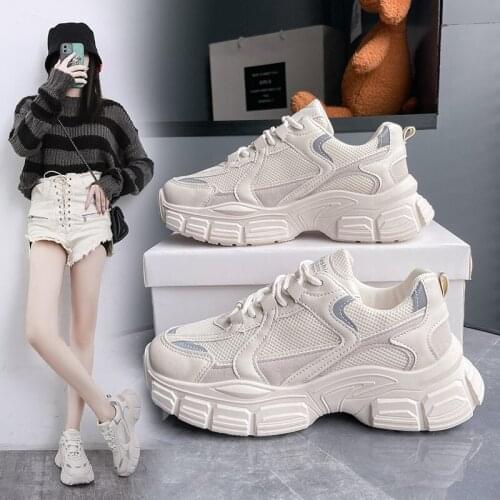 2021 Autumn New Daddy Shoes White Shoes Wild Net Red Thick-soled Casual Sneakers Size 35-40