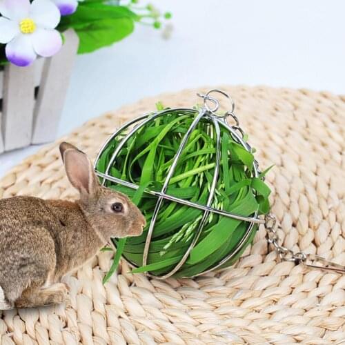 Stainless Steel Round Guinea Pig Hamster Rabbit Food Feed Dispenser Hanging Ball