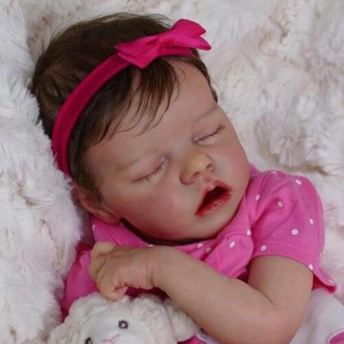 45CM Reborn Doll Newborn Premie Baby Sleeping Sweet Baby Girl In Pink Dress Cuddly Baby Collectible Art Dolls Drop Shipping