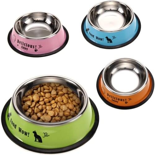 Stainless Steel Cartoon Pet Dog Food Water Bowl Dog Cat Anti-skid Feeding Watering Bowl 11cm Diameter Pet Feeder