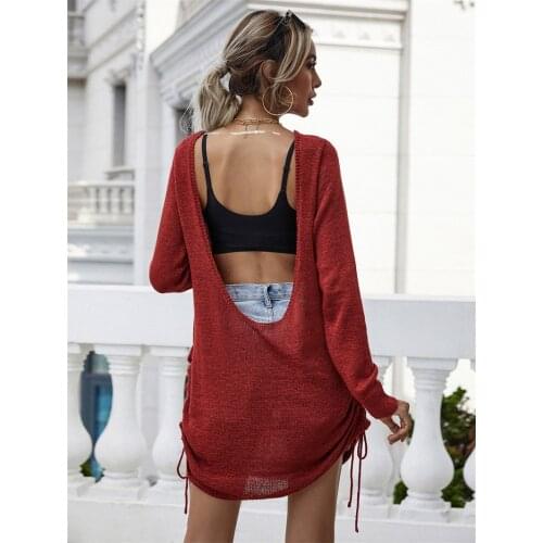 Fashion Long Knitted Sweaters O-Neck Tops Loose Sun Protection Clothing Asymmetry Cardigan Womens Sweater 2021