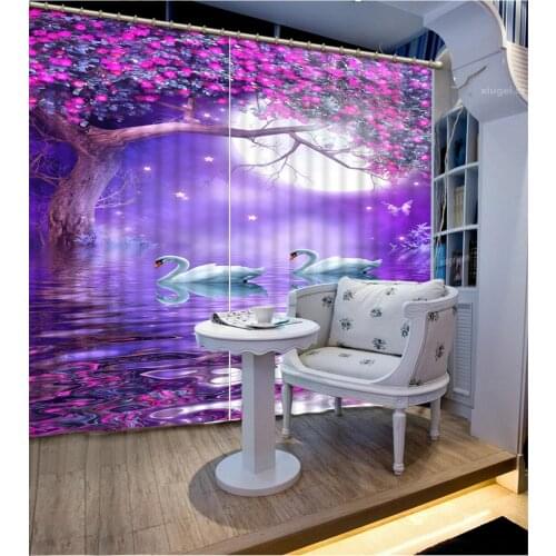 Fashion Home Decor 3D Curtains Beautiful Swan Lake flowers Living Room Office Hotel Blackout Curtain Fabric