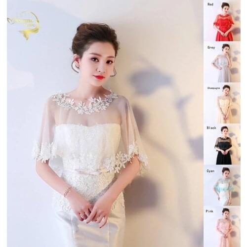 Fashion Red Bridal Wraps Lace Floral Women Bolero Short Wedding Jacket Wrap Shawls Tulle Bride Cape Cover Over the Shoulders